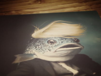The Toupee, Funny Fish Portrait Art Print, Vintage Weirdcore Photograph,  Whimsigoth Decor, FDT Merch Gift