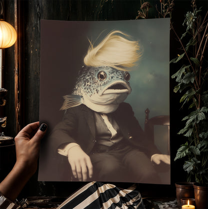 The Toupee, Funny Fish Portrait Art Print, Vintage Weirdcore Photograph,  Whimsigoth Decor, FDT Merch Gift