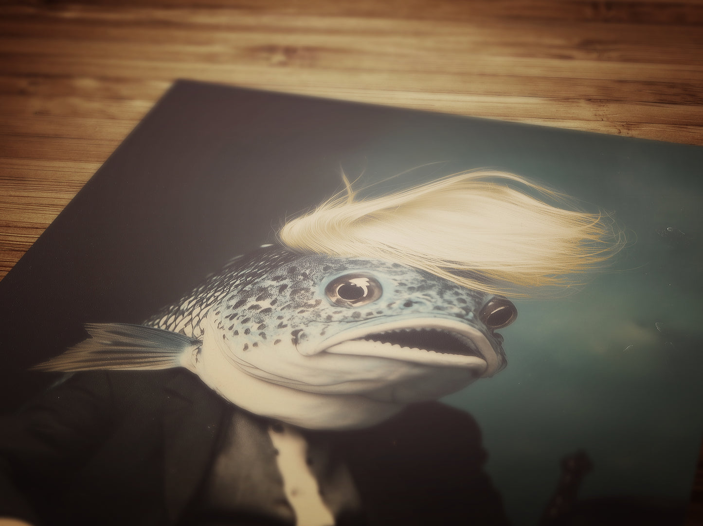 The Toupee, Funny Fish Portrait Art Print, Vintage Weirdcore Photograph,  Whimsigoth Decor, FDT Merch Gift