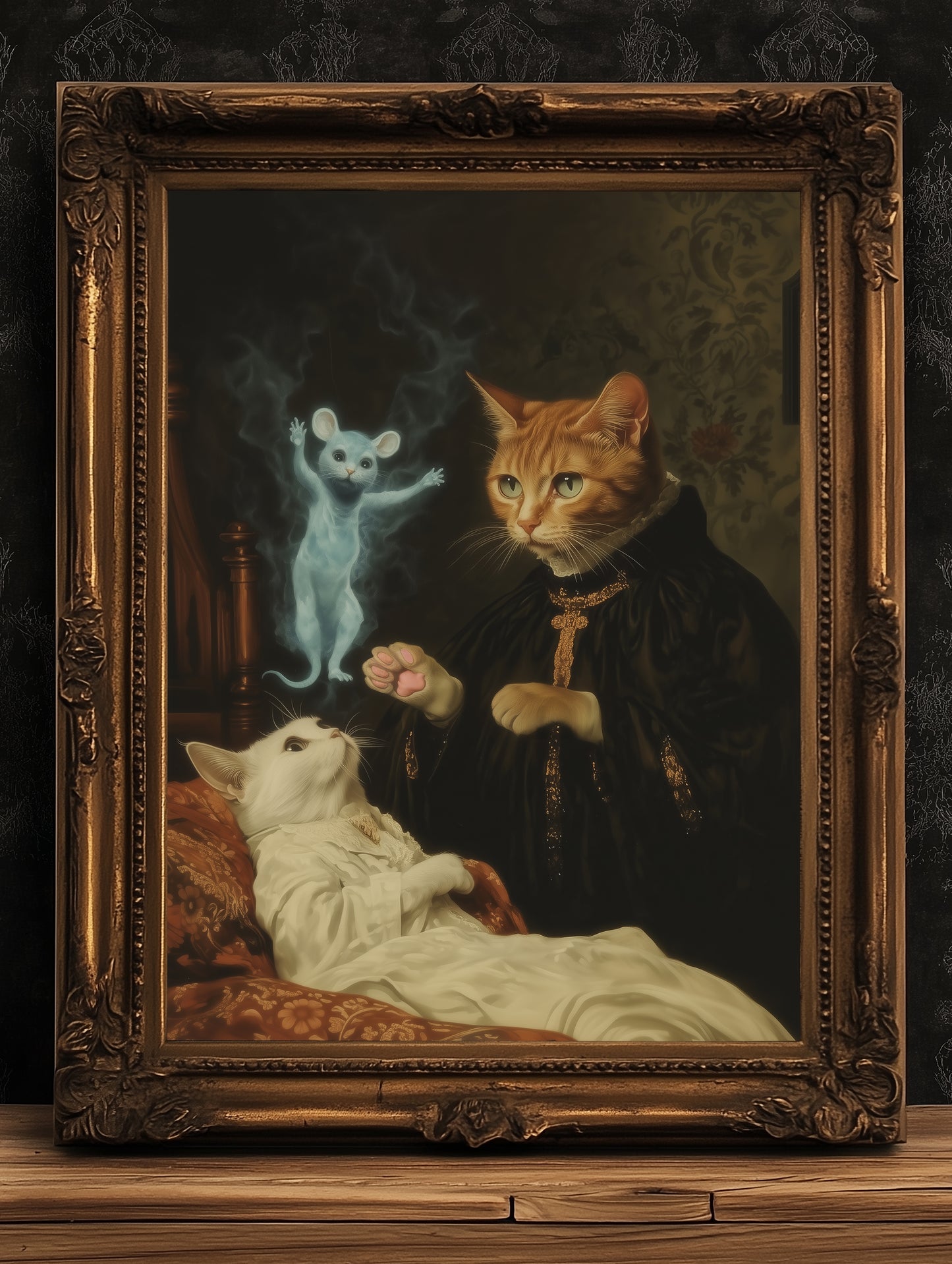 Whimsical Cat Exorcist Art Print, Vintage Photograph, Quirky Cat Decor, Funny Weirdcore Cat Lovers Gift, Quirky Dark Academia, Weird Gifts