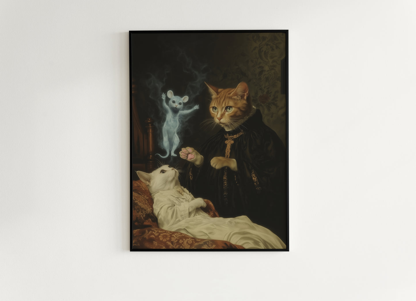 Whimsical Cat Exorcist Art Print, Vintage Photograph, Quirky Cat Decor, Funny Weirdcore Cat Lovers Gift, Quirky Dark Academia, Weird Gifts