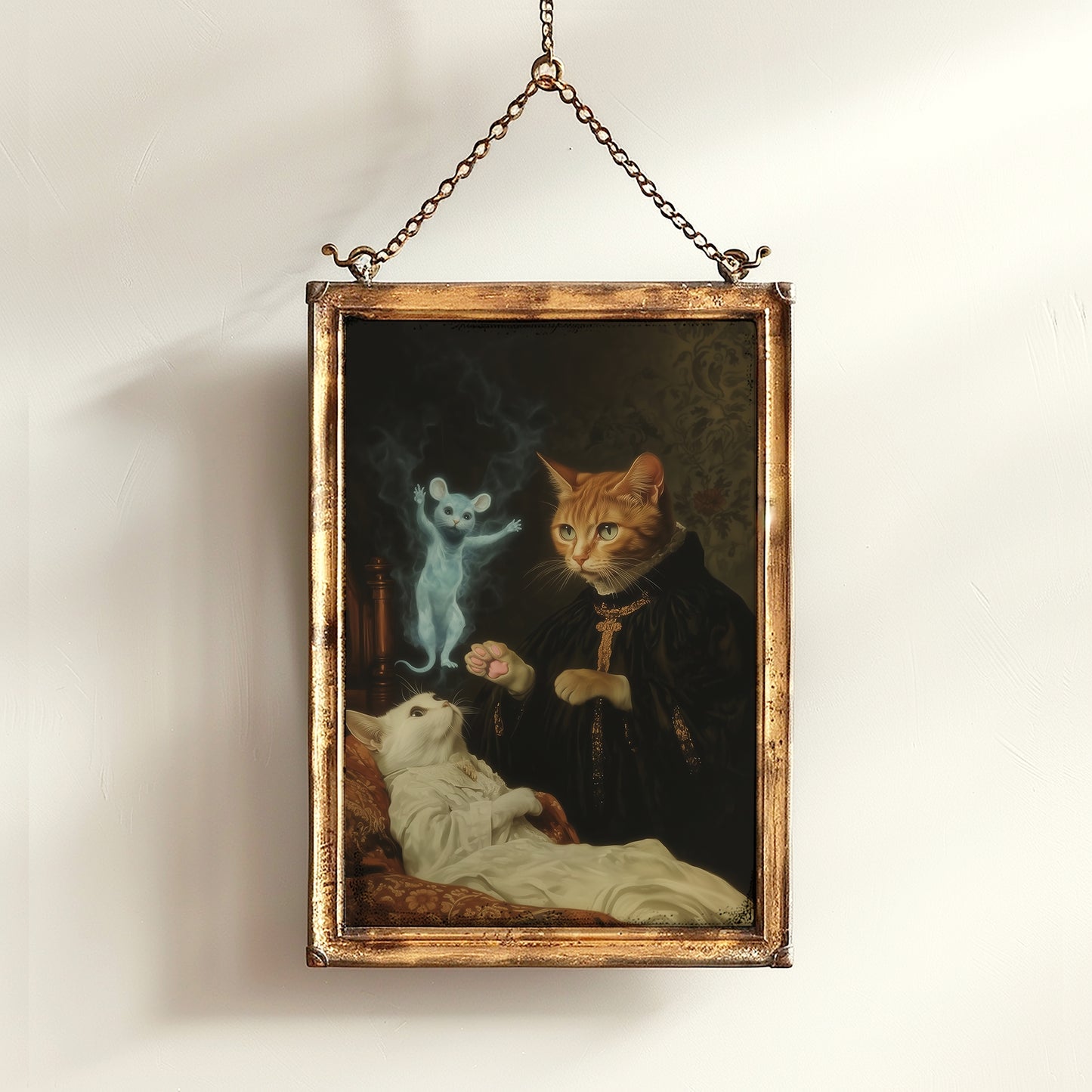 Whimsical Cat Exorcist Art Print, Vintage Photograph, Quirky Cat Decor, Funny Weirdcore Cat Lovers Gift, Quirky Dark Academia, Weird Gifts