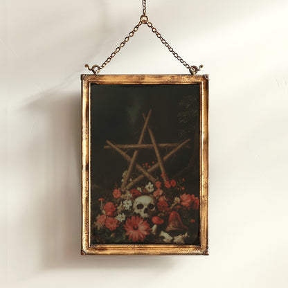 Dark Forest Wall Art, Skull and Pentagram Wreath, Gothic Whimsigoth Decor, Dark Academia Witch Altar Print, Fairycore Spooky Art