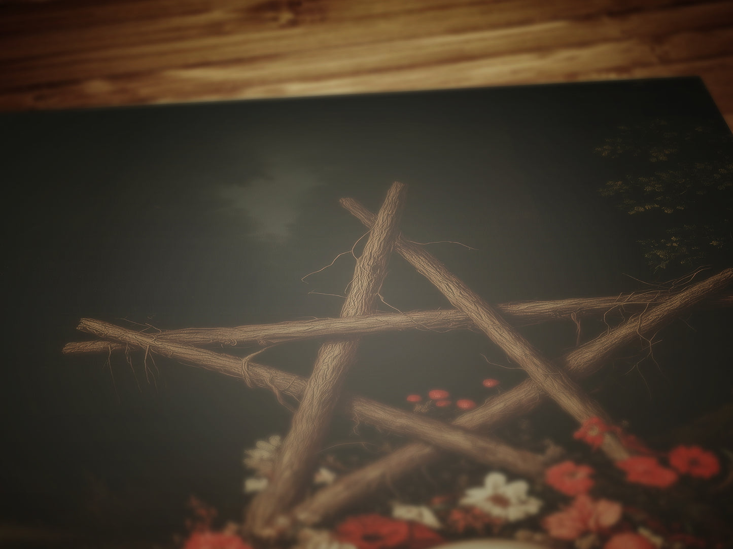 Dark Forest Wall Art, Skull and Pentagram Wreath, Gothic Whimsigoth Decor, Dark Academia Witch Altar Print, Fairycore Spooky Art