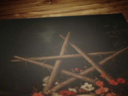 Dark Forest Wall Art, Skull and Pentagram Wreath, Gothic Whimsigoth Decor, Dark Academia Witch Altar Print, Fairycore Spooky Art