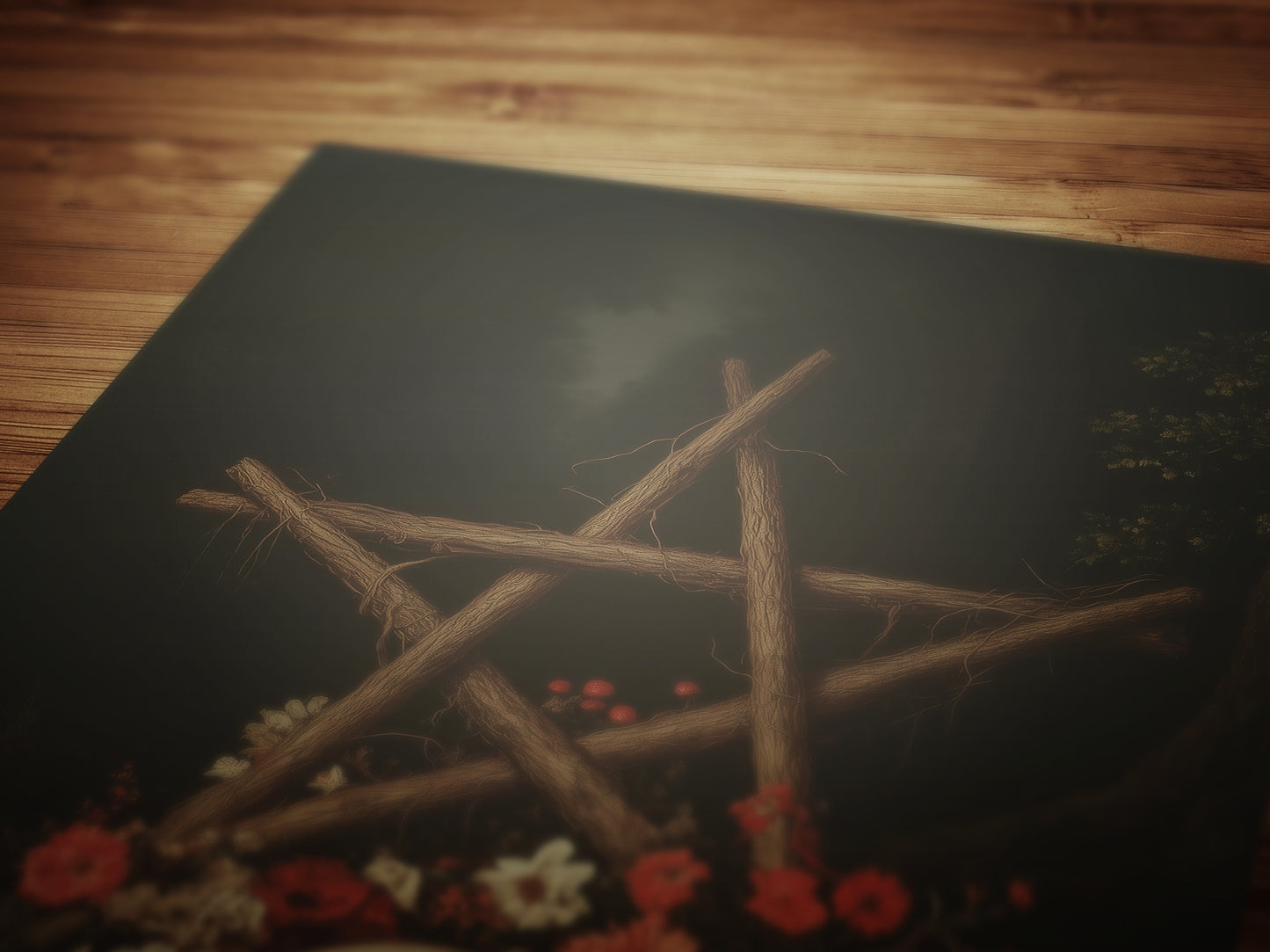 Dark Forest Wall Art, Skull and Pentagram Wreath, Gothic Whimsigoth Decor, Dark Academia Witch Altar Print, Fairycore Spooky Art