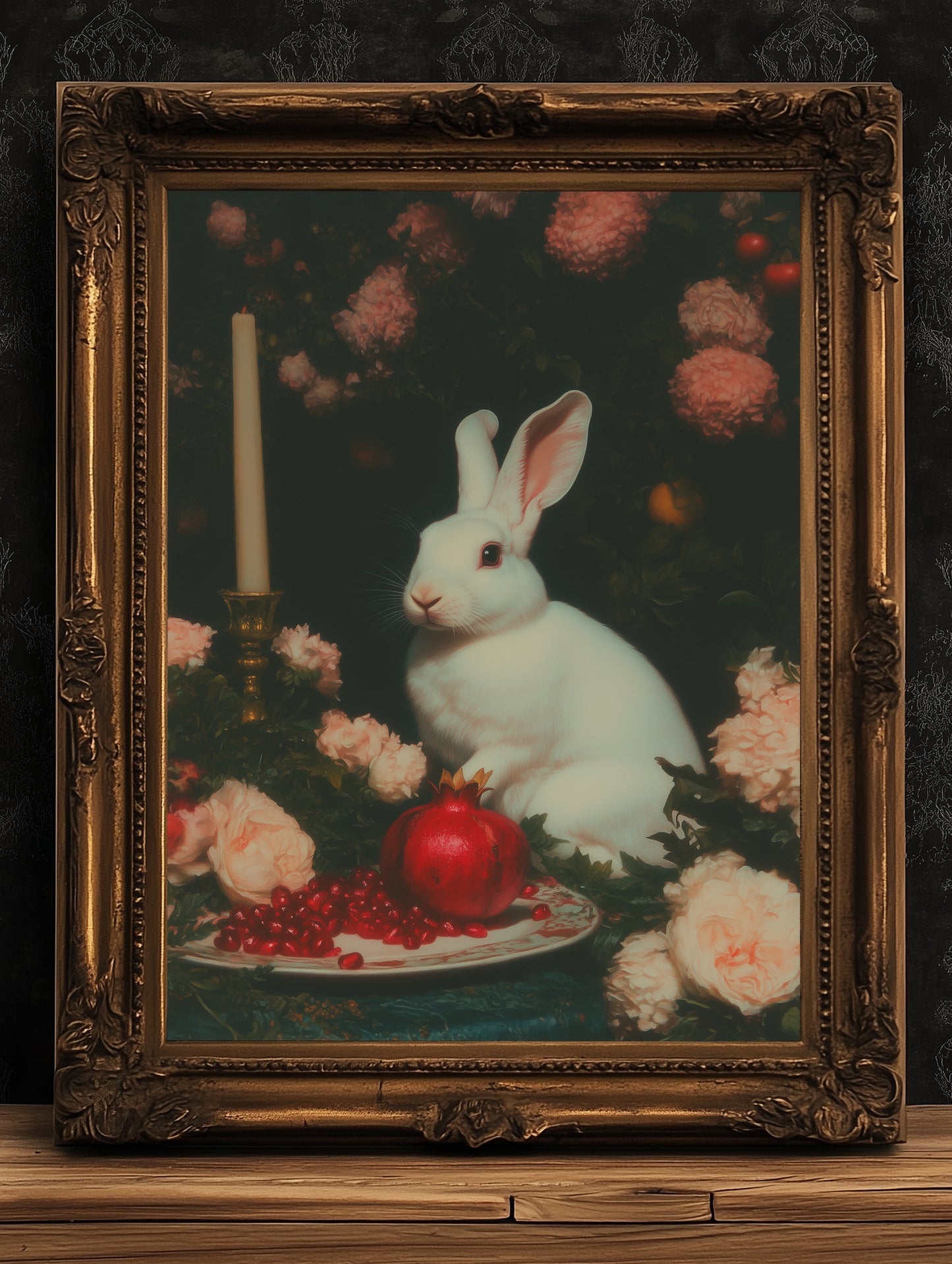 White Rabbit Poster, Dark Cottagecore Art Print, Whimsigoth Decor, Witchy Pastel Goth Gifts, Fairycore Spooky Wall Art Painting