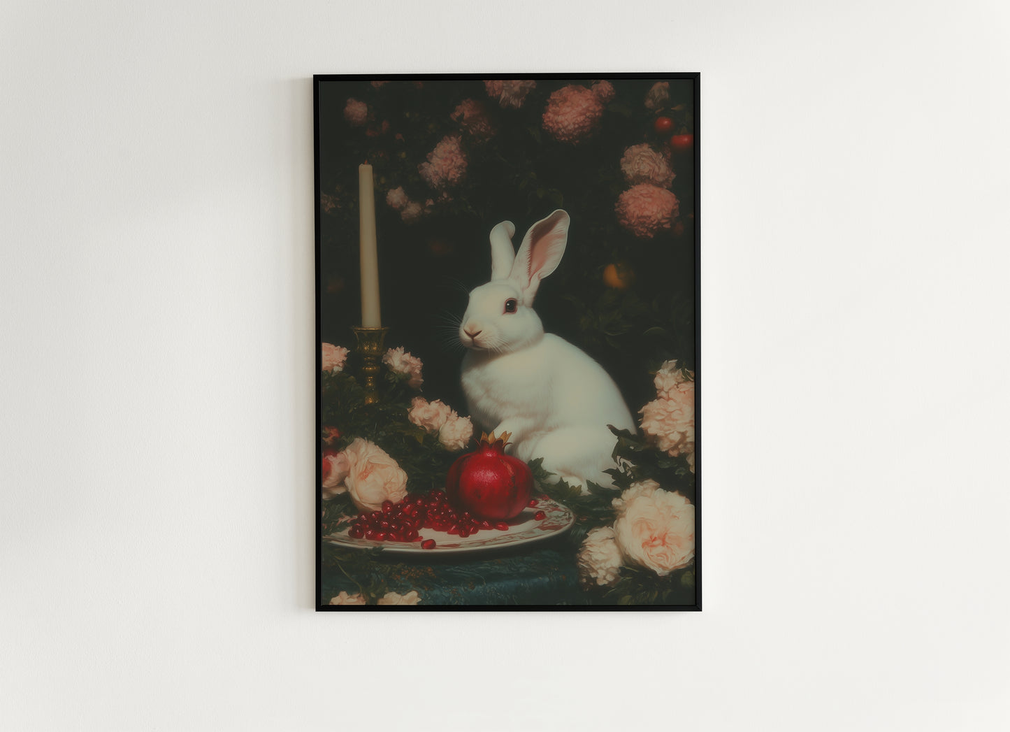 White Rabbit Poster, Dark Cottagecore Art Print, Whimsigoth Decor, Witchy Pastel Goth Gifts, Fairycore Spooky Wall Art Painting