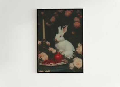 White Rabbit Poster, Dark Cottagecore Art Print, Whimsigoth Decor, Witchy Pastel Goth Gifts, Fairycore Spooky Wall Art Painting