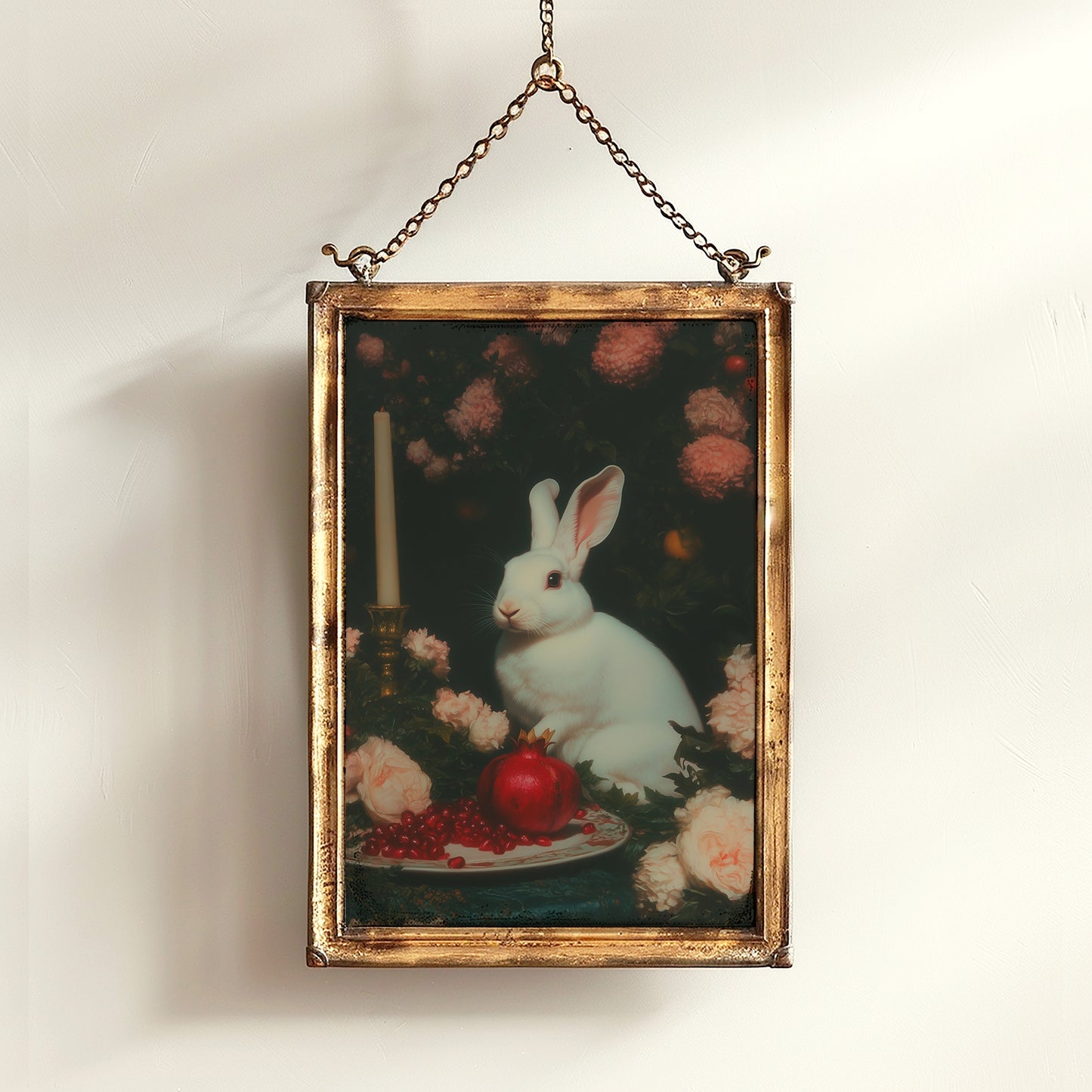 White Rabbit Poster, Dark Cottagecore Art Print, Whimsigoth Decor, Witchy Pastel Goth Gifts, Fairycore Spooky Wall Art Painting