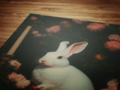 White Rabbit Poster, Dark Cottagecore Art Print, Whimsigoth Decor, Witchy Pastel Goth Gifts, Fairycore Spooky Wall Art Painting