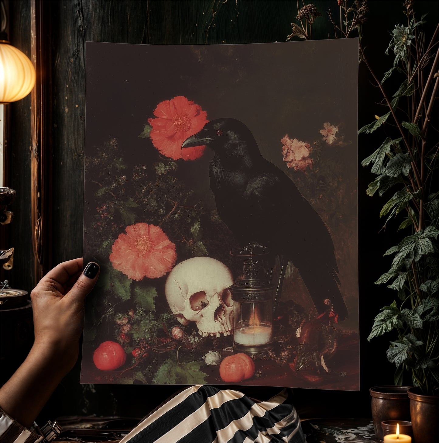 Memento Mori, Gothic Raven Art Print, Dark Academia Forest Wall Art, Whimsigoth Decor, Dark Cottagecore Decor, Spooky Wall Art Painting