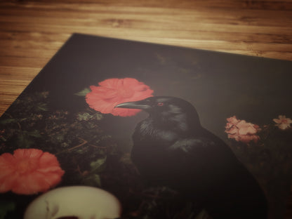 Memento Mori, Gothic Raven Art Print, Dark Academia Forest Wall Art, Whimsigoth Decor, Dark Cottagecore Decor, Spooky Wall Art Painting