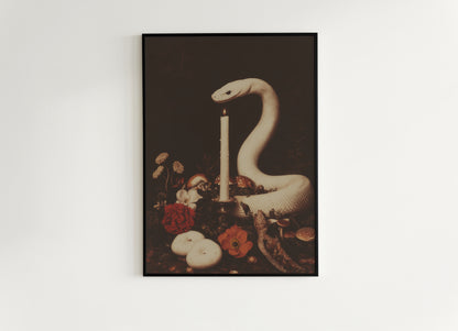 White Snake Painting, Memento Mori, Dark Academia Forest Wall Art, Whimsigoth Decor, Dark Cottagecore Decor, Spooky Wall Art Painting