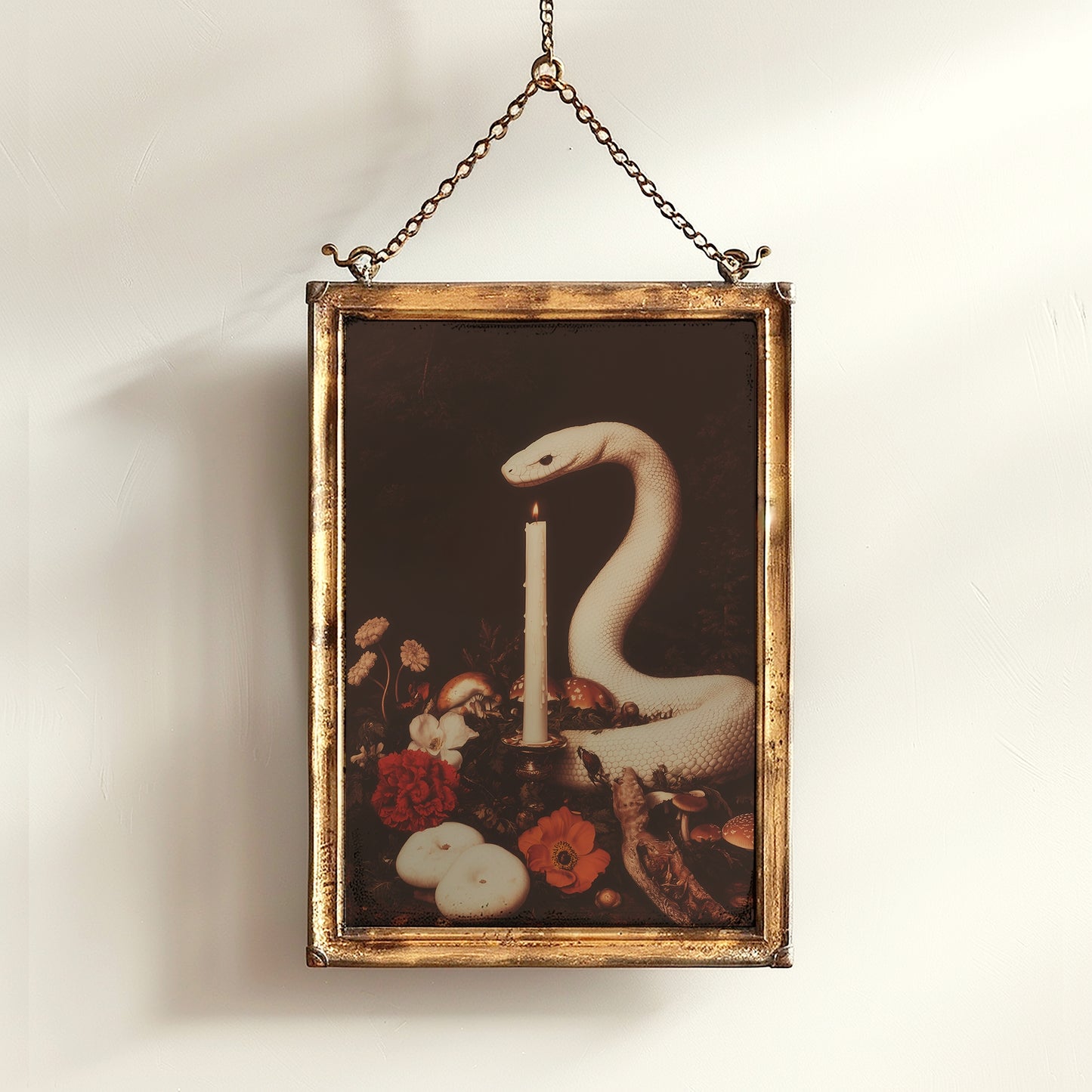 White Snake Painting, Memento Mori, Dark Academia Forest Wall Art, Whimsigoth Decor, Dark Cottagecore Decor, Spooky Wall Art Painting