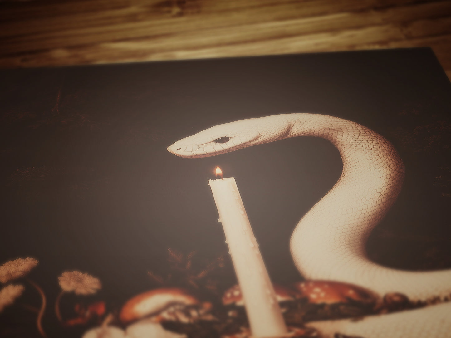 White Snake Painting, Memento Mori, Dark Academia Forest Wall Art, Whimsigoth Decor, Dark Cottagecore Decor, Spooky Wall Art Painting