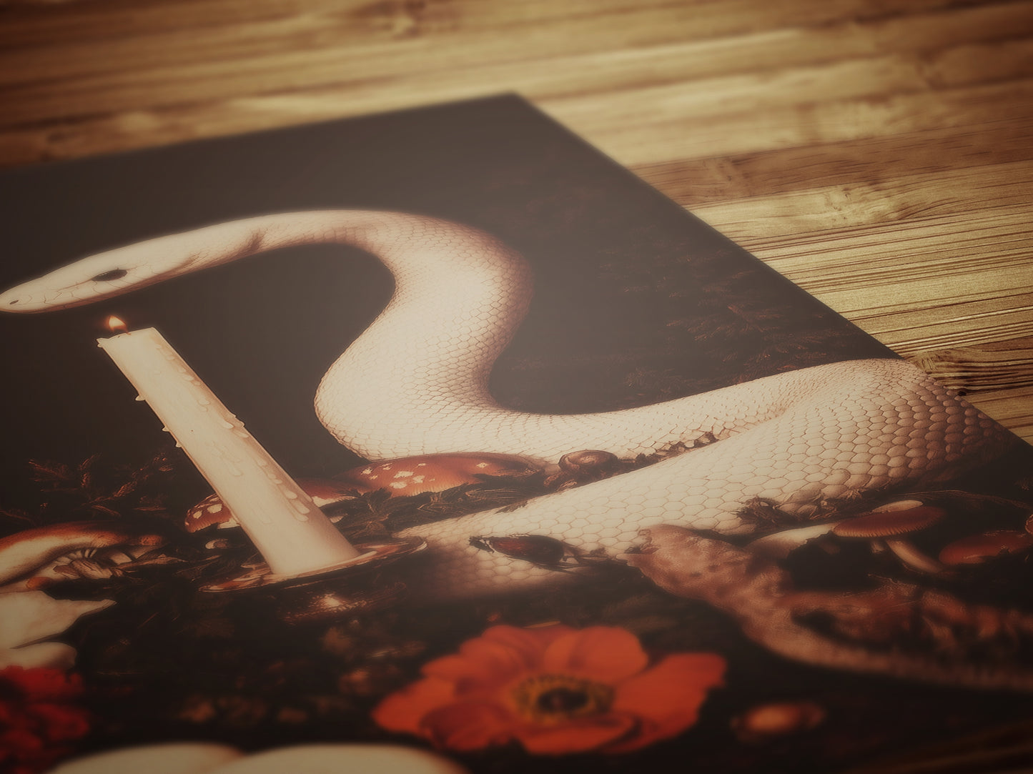 White Snake Painting, Memento Mori, Dark Academia Forest Wall Art, Whimsigoth Decor, Dark Cottagecore Decor, Spooky Wall Art Painting