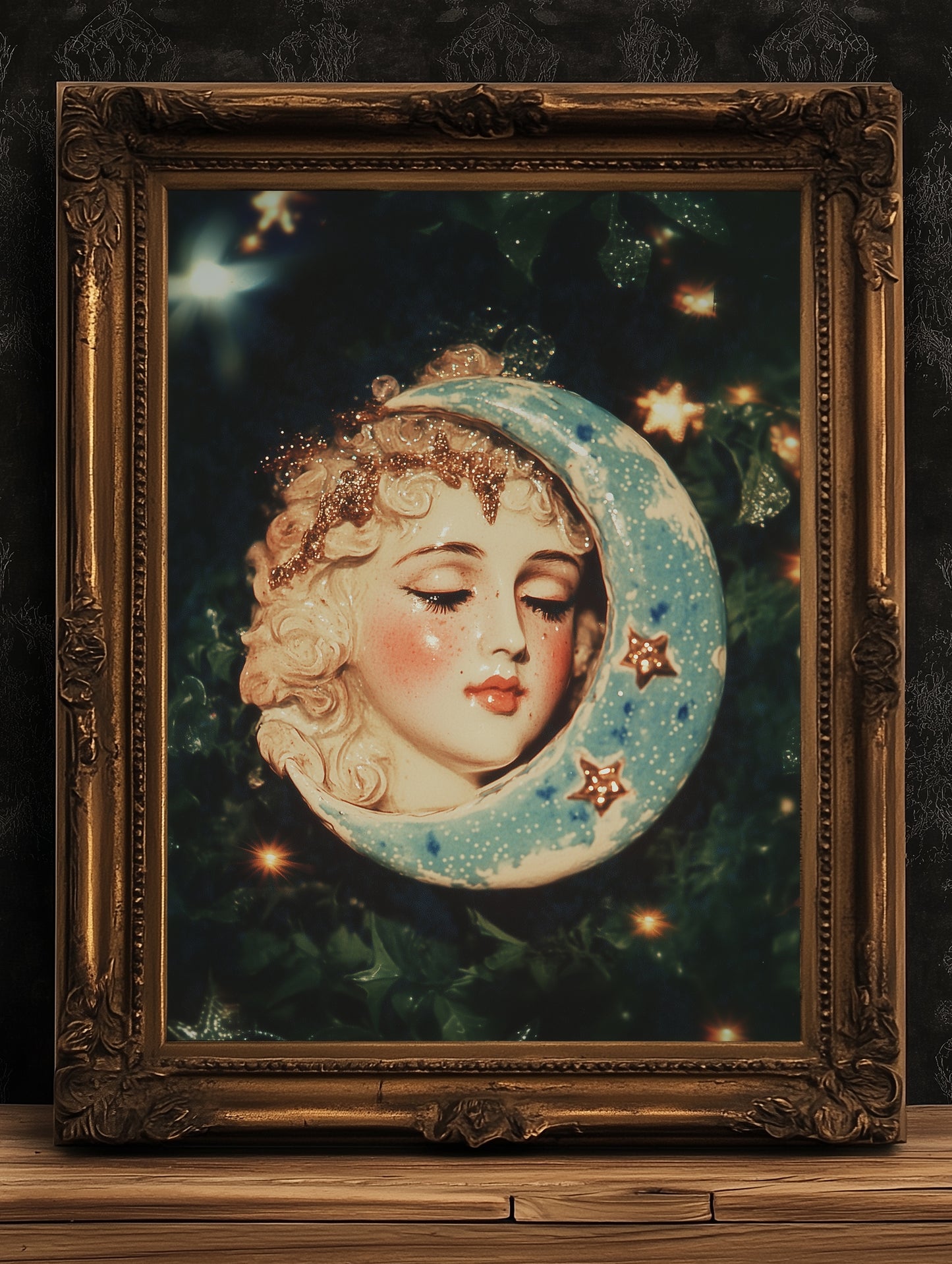 Celestial Moon Print, 90s Whimsigoth Decor, Whimsical Celestial Magical Home Decor, Crescent Moon Poster, Cosy Witchy Print