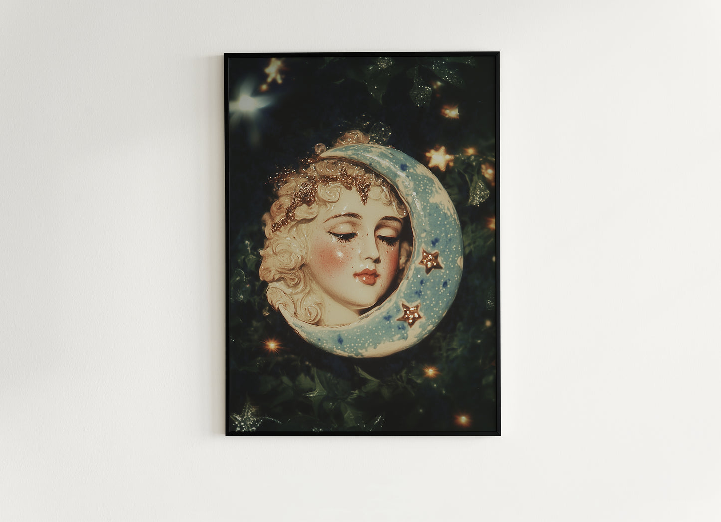 Celestial Moon Print, 90s Whimsigoth Decor, Whimsical Celestial Magical Home Decor, Crescent Moon Poster, Cosy Witchy Print