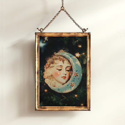 Celestial Moon Print, 90s Whimsigoth Decor, Whimsical Celestial Magical Home Decor, Crescent Moon Poster, Cosy Witchy Print