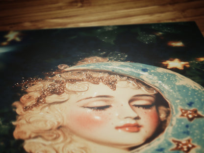 Celestial Moon Print, 90s Whimsigoth Decor, Whimsical Celestial Magical Home Decor, Crescent Moon Poster, Cosy Witchy Print