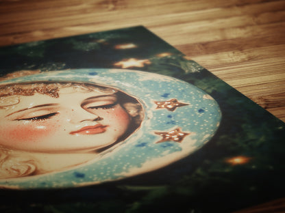 Celestial Moon Print, 90s Whimsigoth Decor, Whimsical Celestial Magical Home Decor, Crescent Moon Poster, Cosy Witchy Print