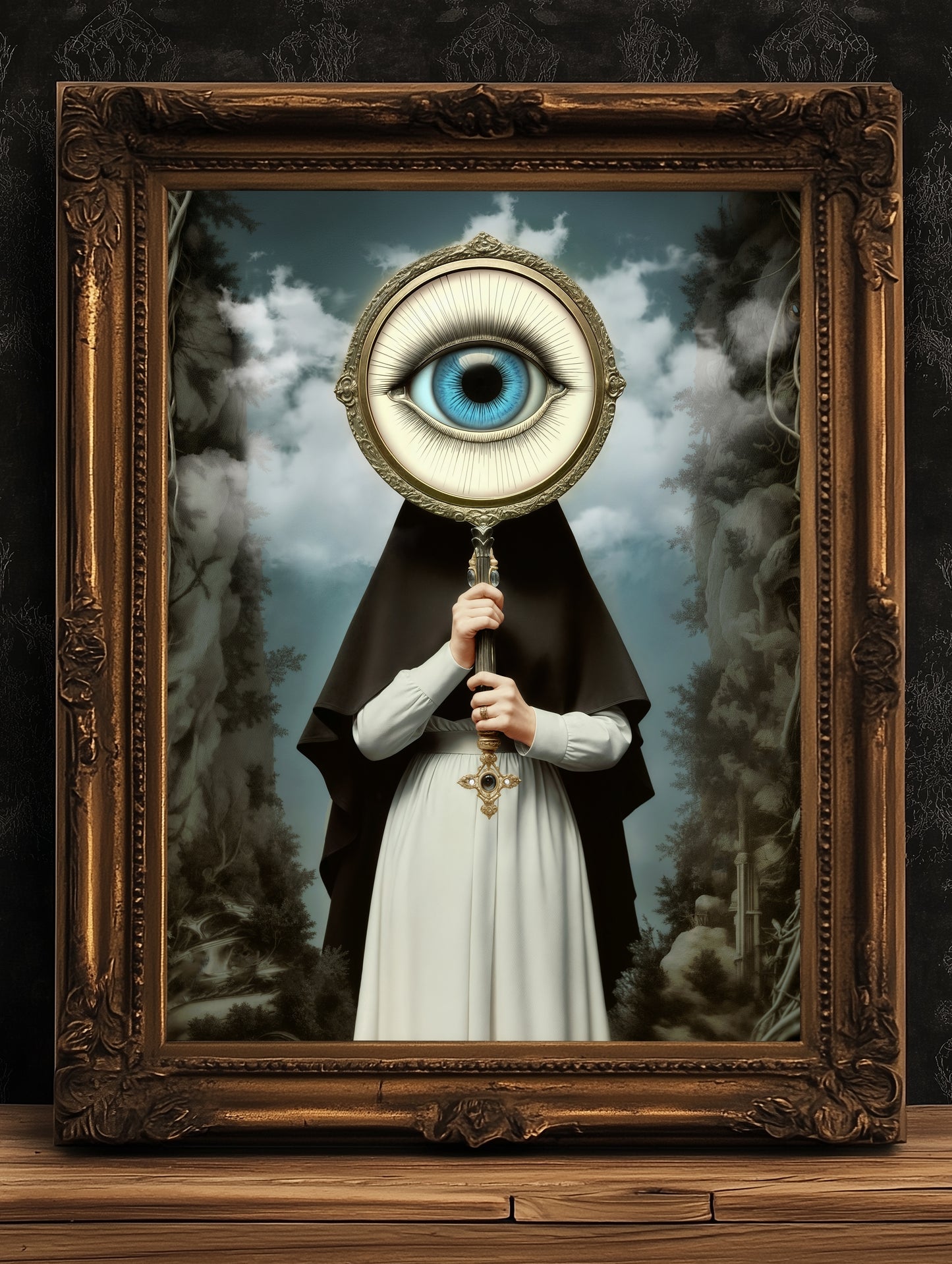 Eye See You, Forest Looking Glass, Victorian Art Poster, Vintage Decor Wall Art, Academia Moody Antique Art Print Gothic Home Decor, Reverie