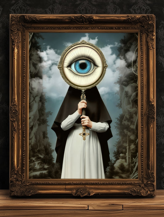 Eye See You, Forest Looking Glass, Victorian Art Poster, Vintage Decor Wall Art, Academia Moody Antique Art Print Gothic Home Decor, Reverie