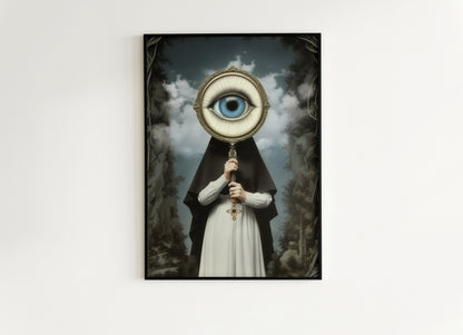 Eye See You, Forest Looking Glass, Victorian Art Poster, Vintage Decor Wall Art, Academia Moody Antique Art Print Gothic Home Decor, Reverie