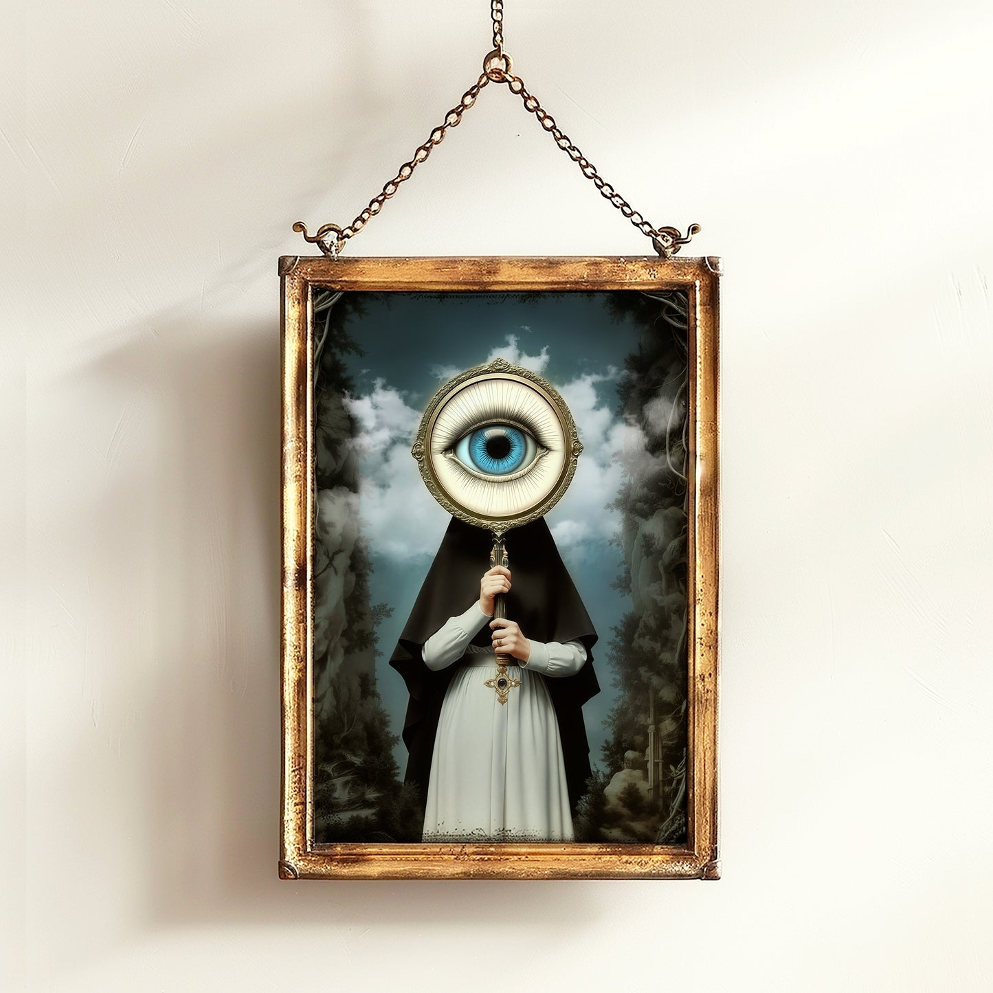 Eye See You, Forest Looking Glass, Victorian Art Poster, Vintage Decor Wall Art, Academia Moody Antique Art Print Gothic Home Decor, Reverie