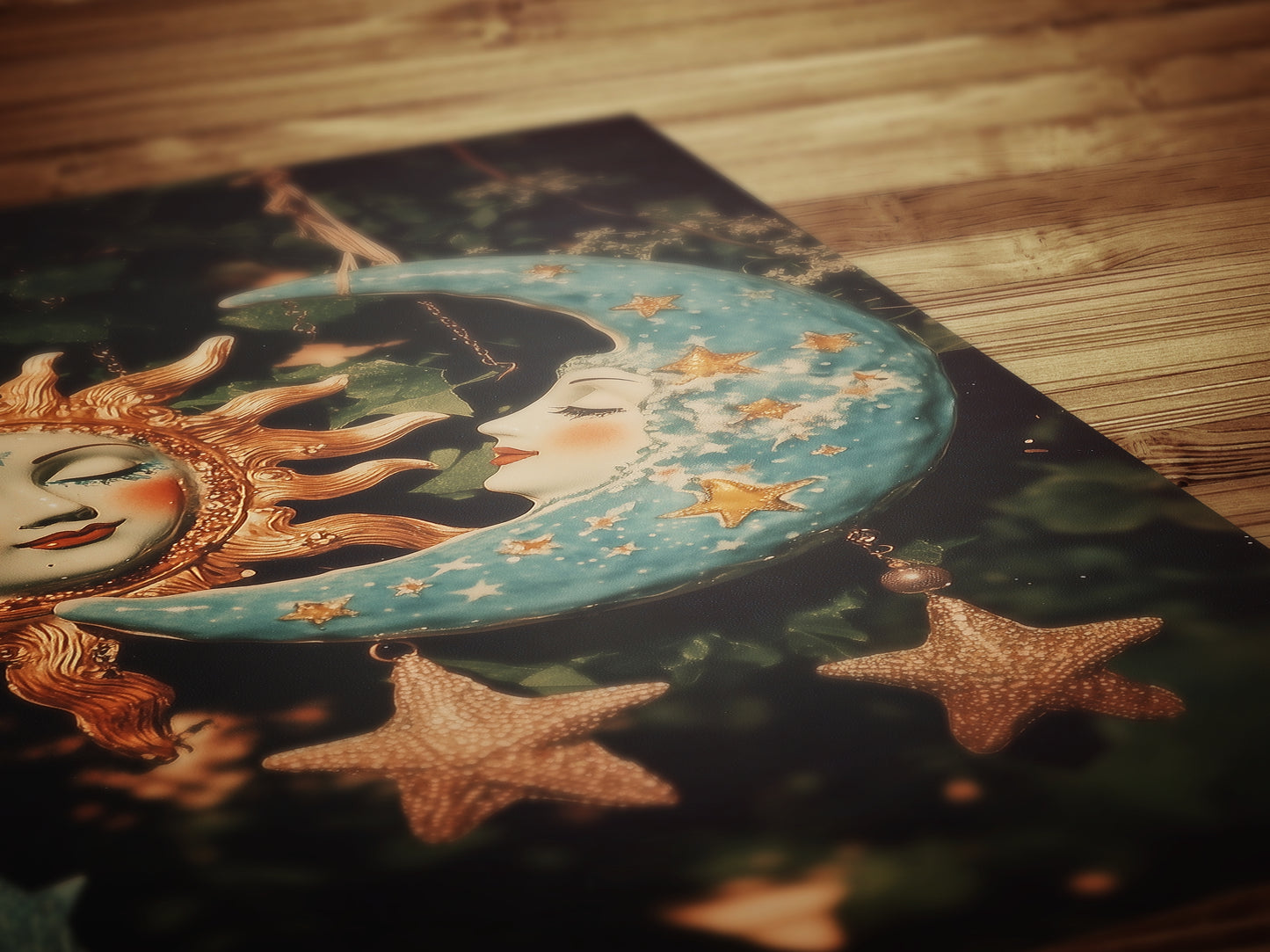 Celestial Sun And Moon Print, 90s Whimsigoth Decor, Whimsical Celestial Magical Home Decor, Crescent Moon Poster, Cosy Witchy Print