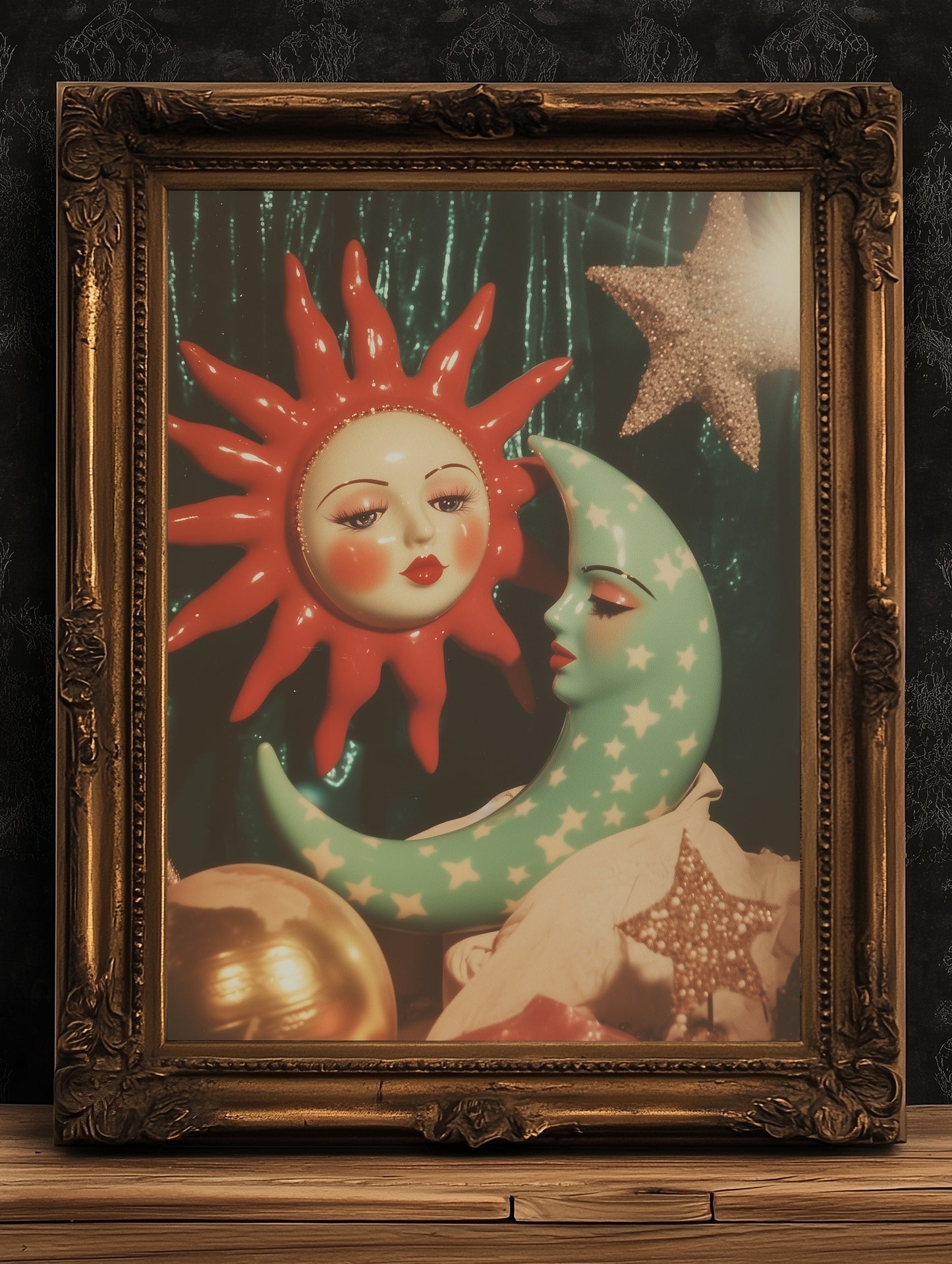 Celestial Sun And Crescent Moon Print, 90s Whimsigoth Decor, Whimsical Celestial Magical Home Decor, Sun Moon Poster, Cosy Witchy Print