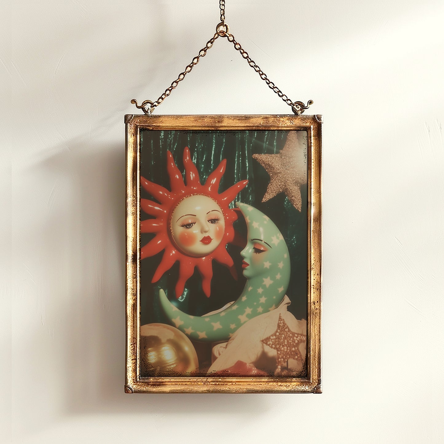 Celestial Sun And Crescent Moon Print, 90s Whimsigoth Decor, Whimsical Celestial Magical Home Decor, Sun Moon Poster, Cosy Witchy Print