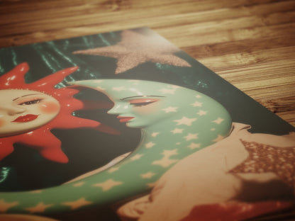 Celestial Sun And Crescent Moon Print, 90s Whimsigoth Decor, Whimsical Celestial Magical Home Decor, Sun Moon Poster, Cosy Witchy Print