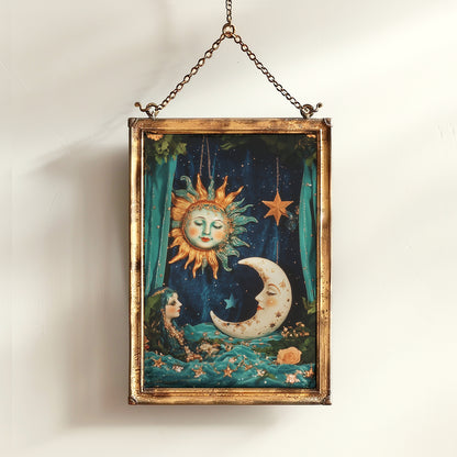 Boho Caravan Sun And Crescent Moon Print, 90s Whimsigoth Decor, Whimsical Celestial Magical Home Decor, Sun Moon Poster, Cosy Witchy Print