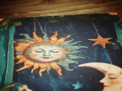 Boho Caravan Sun And Crescent Moon Print, 90s Whimsigoth Decor, Whimsical Celestial Magical Home Decor, Sun Moon Poster, Cosy Witchy Print