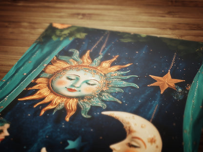 Boho Caravan Sun And Crescent Moon Print, 90s Whimsigoth Decor, Whimsical Celestial Magical Home Decor, Sun Moon Poster, Cosy Witchy Print