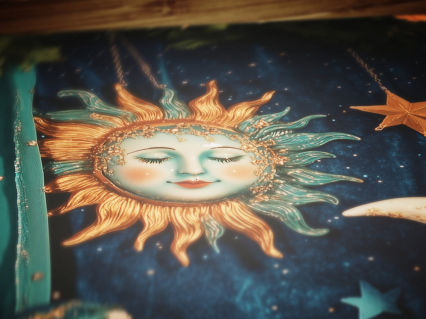 Boho Caravan Sun And Crescent Moon Print, 90s Whimsigoth Decor, Whimsical Celestial Magical Home Decor, Sun Moon Poster, Cosy Witchy Print