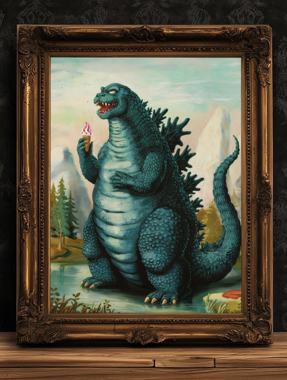 Funny Godzilla Wall Art Print