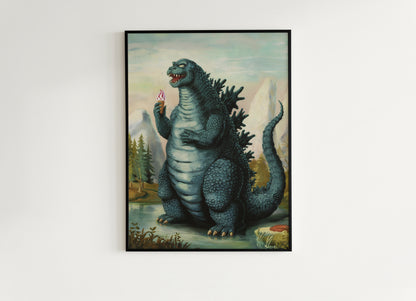 Funny Godzilla Wall Art Print