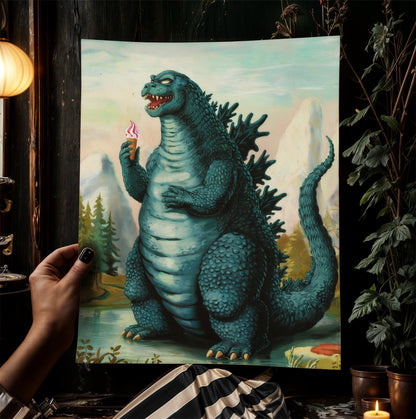 Funny Godzilla Wall Art Print