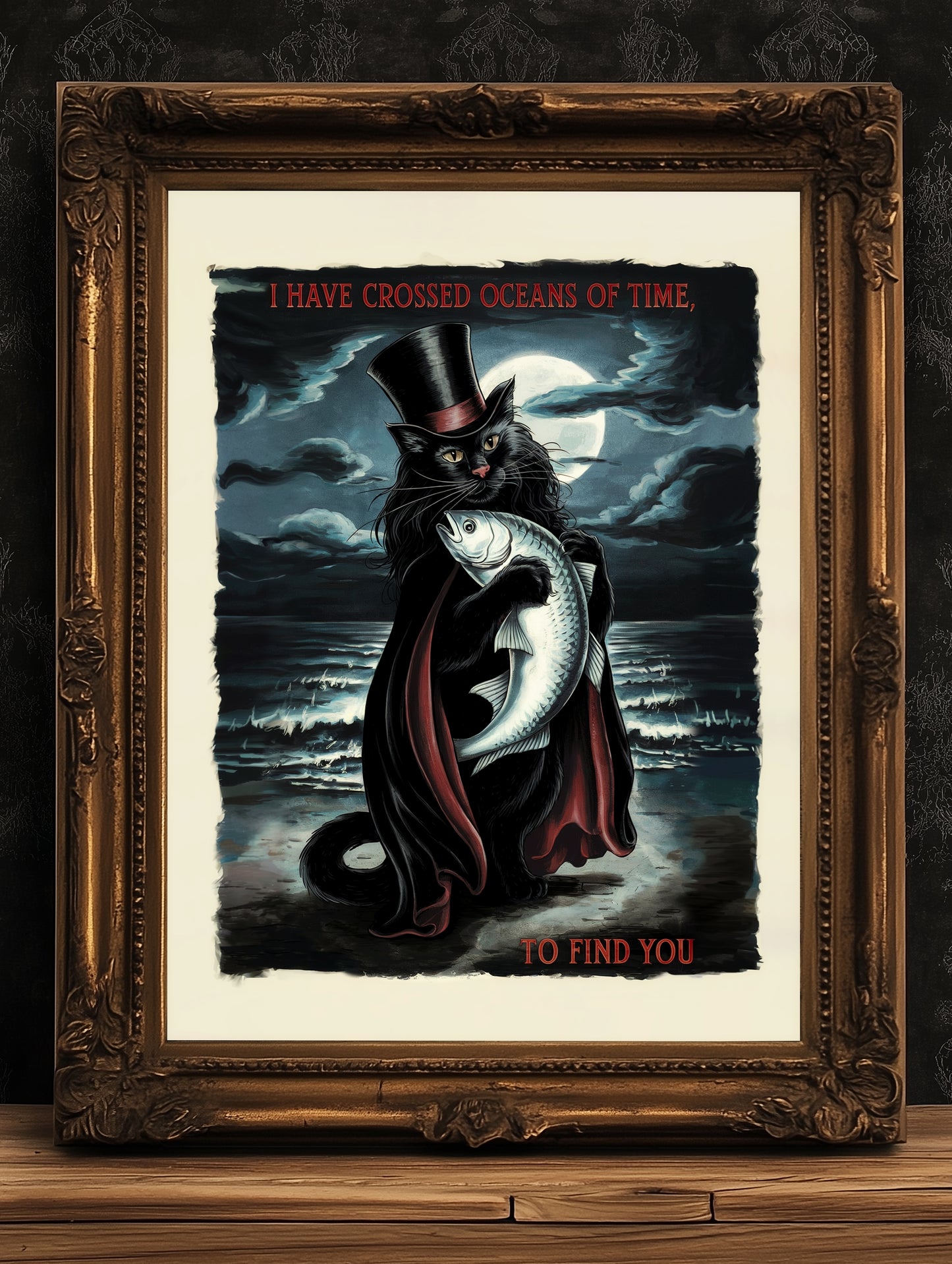 Vampurr, Catula, Vampire Cat Wall Art Print, Whimsigoth Decor, Gothic Dark Romance Poster, Dark Academia, Cottagecore, Dracula Lovers Gift