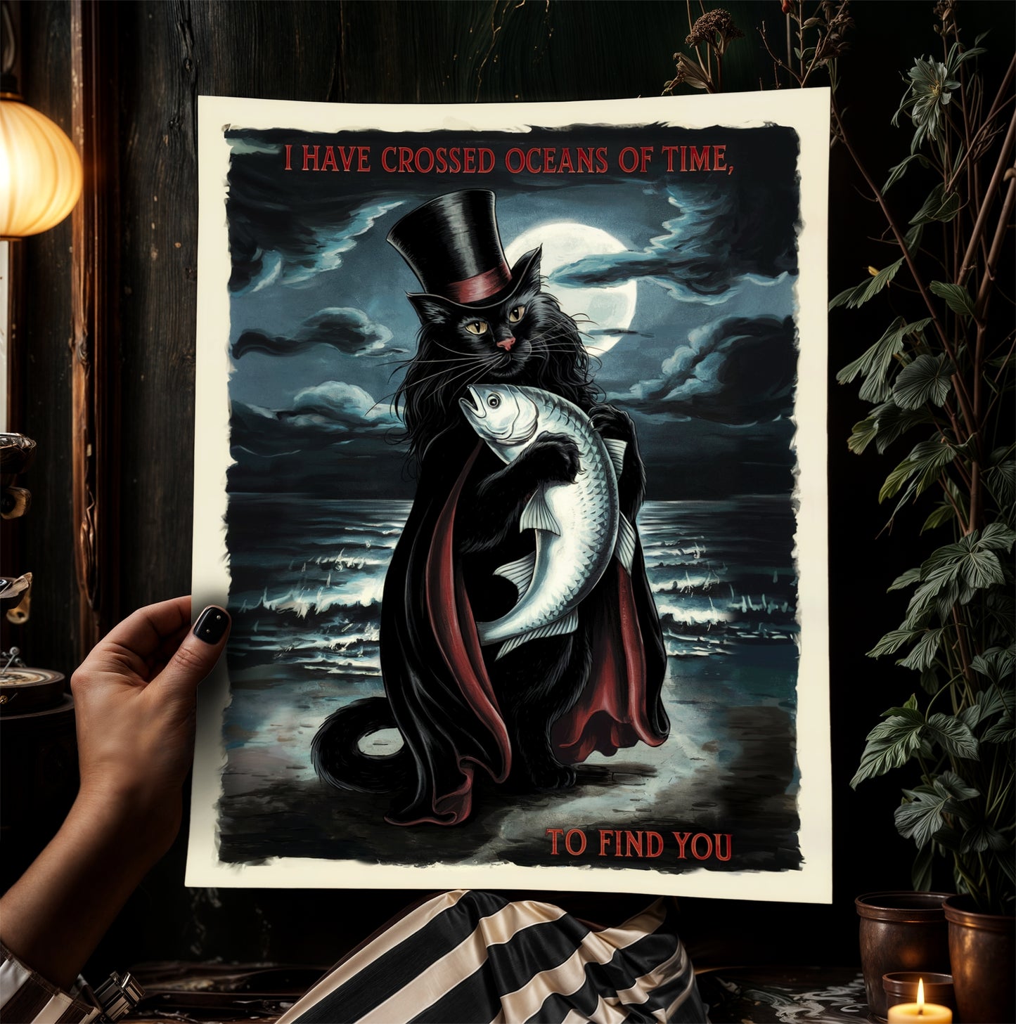 Vampurr, Catula, Vampire Cat Wall Art Print, Whimsigoth Decor, Gothic Dark Romance Poster, Dark Academia, Cottagecore, Dracula Lovers Gift
