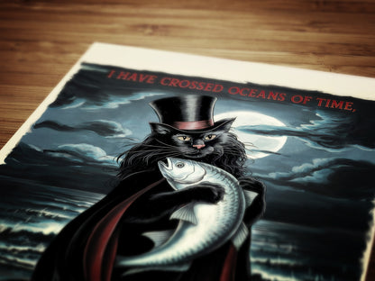 Vampurr, Catula, Vampire Cat Wall Art Print, Whimsigoth Decor, Gothic Dark Romance Poster, Dark Academia, Cottagecore, Dracula Lovers Gift