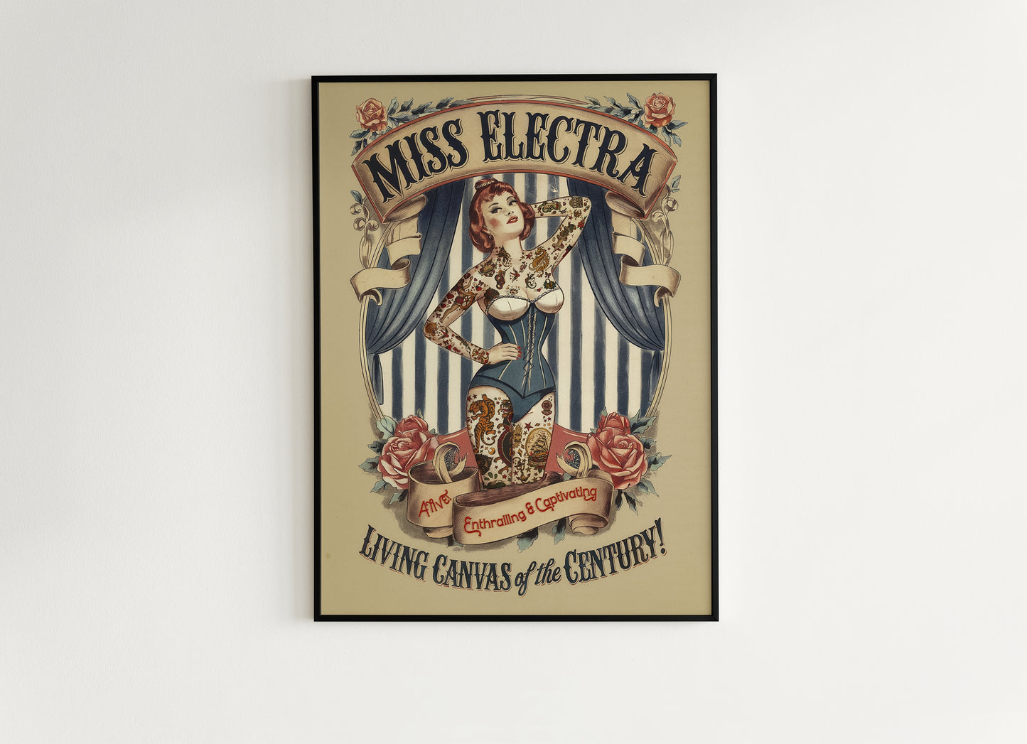 Circus Sideshow Tattooed Lady, Vintage Circus Wall Art, Whimsigoth Decor, Freakshow, Side show Print, Oddities & Curiosities Poster