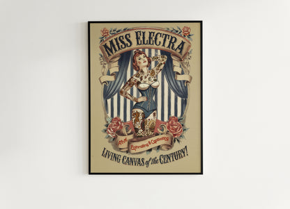 Circus Sideshow Tattooed Lady, Vintage Circus Wall Art, Whimsigoth Decor, Freakshow, Side show Print, Oddities & Curiosities Poster