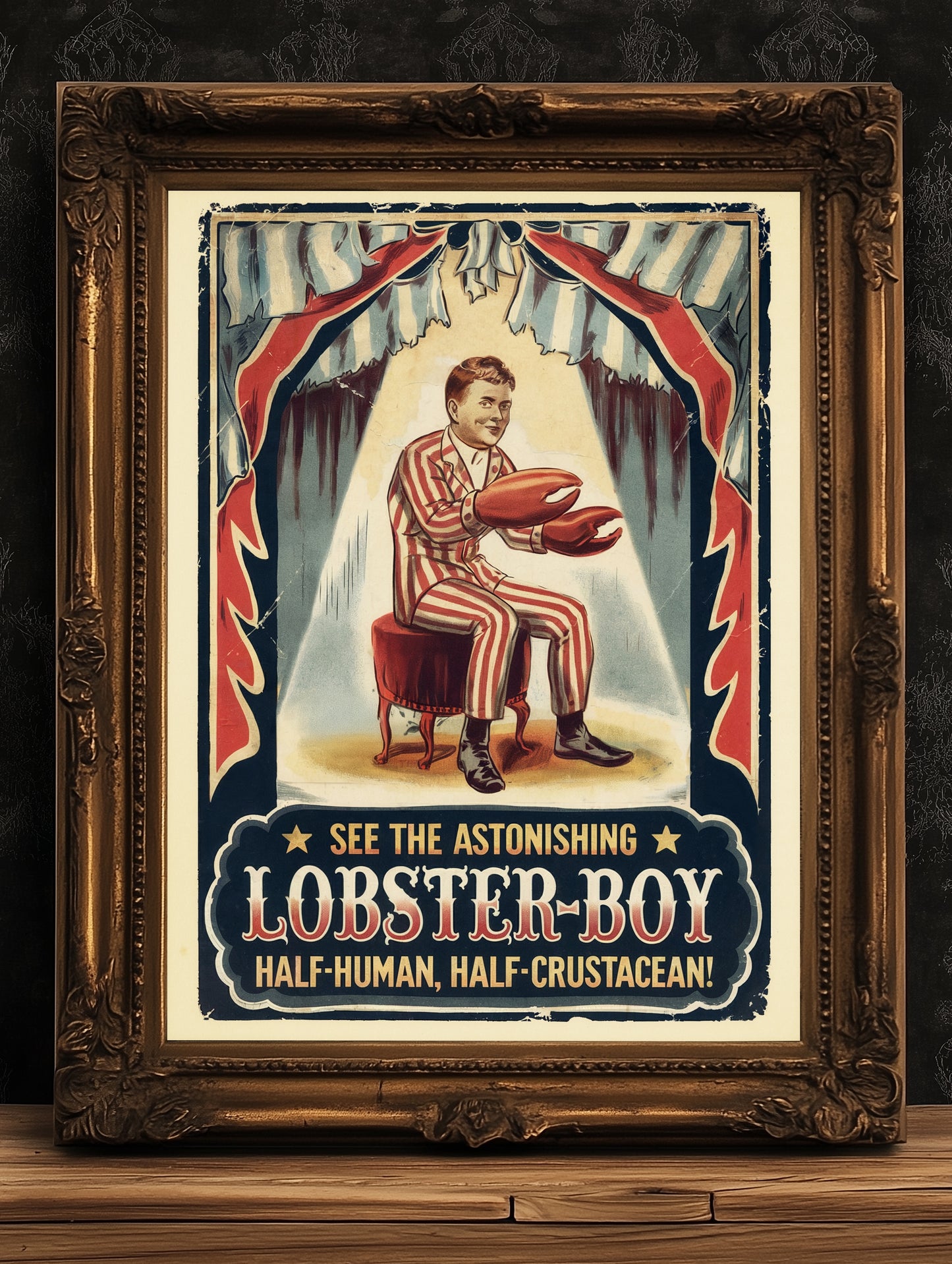 Circus Sideshow Lobster Boy, Vintage Circus Wall Art, Whimsigoth Decor, Carnival Freakshow, Side show Print, Oddities & Curiosities Poster