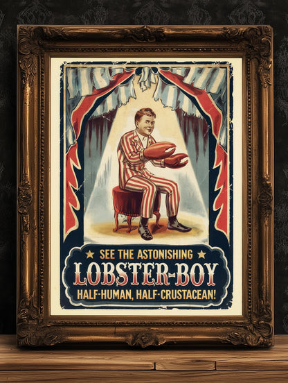 Circus Sideshow Lobster Boy, Vintage Circus Wall Art, Whimsigoth Decor, Carnival Freakshow, Side show Print, Oddities & Curiosities Poster
