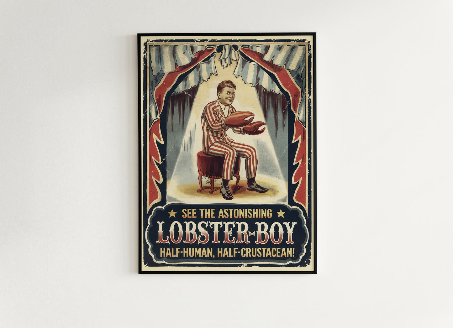 Circus Sideshow Lobster Boy, Vintage Circus Wall Art, Whimsigoth Decor, Carnival Freakshow, Side show Print, Oddities & Curiosities Poster