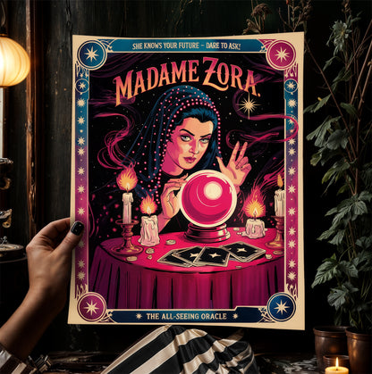 Circus Sideshow Fortune Teller, Vintage Circus Wall Art, Whimsigoth Decor, Carnival Freakshow, Side show Print Oddities & Curiosities Poster